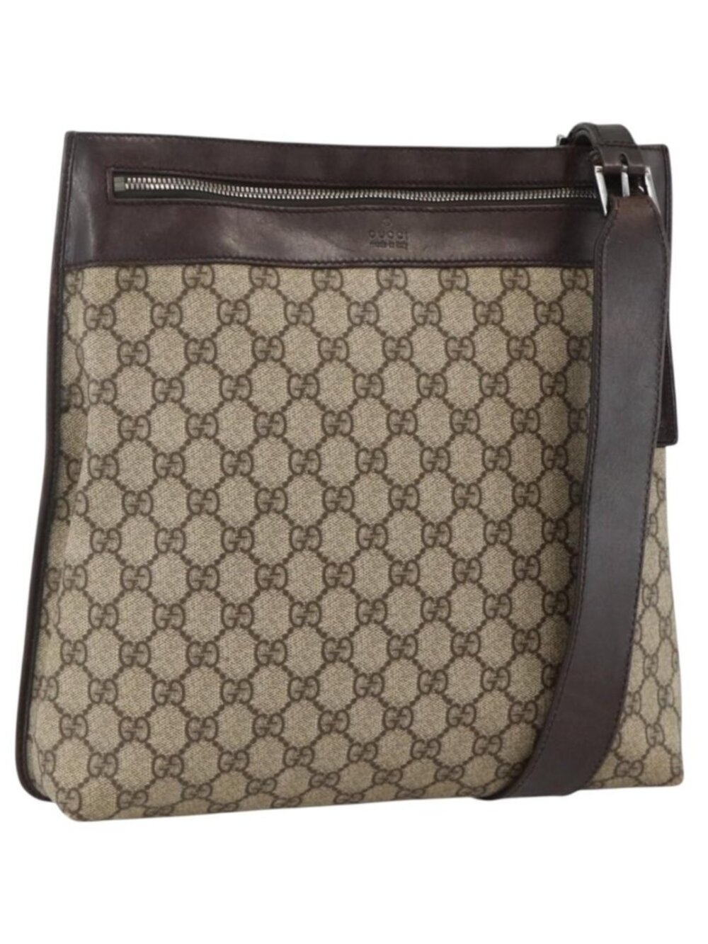 GUCCI GG Supreme Shoulder Bag PVC Beige Silver 92560
